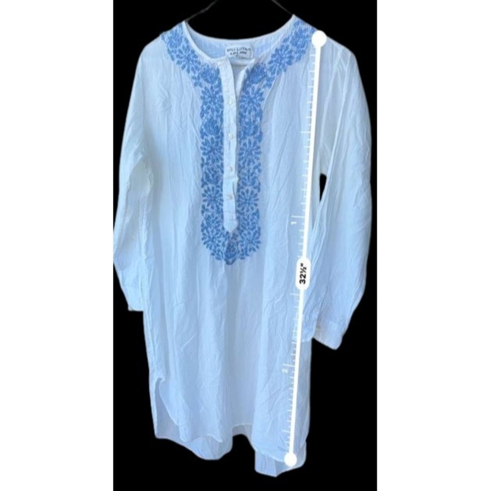 Nili Lotan Womens Embroidered Tunic Blouse White Blue Boho Peasant S Lagenlook‎ - Picture 4 of 6